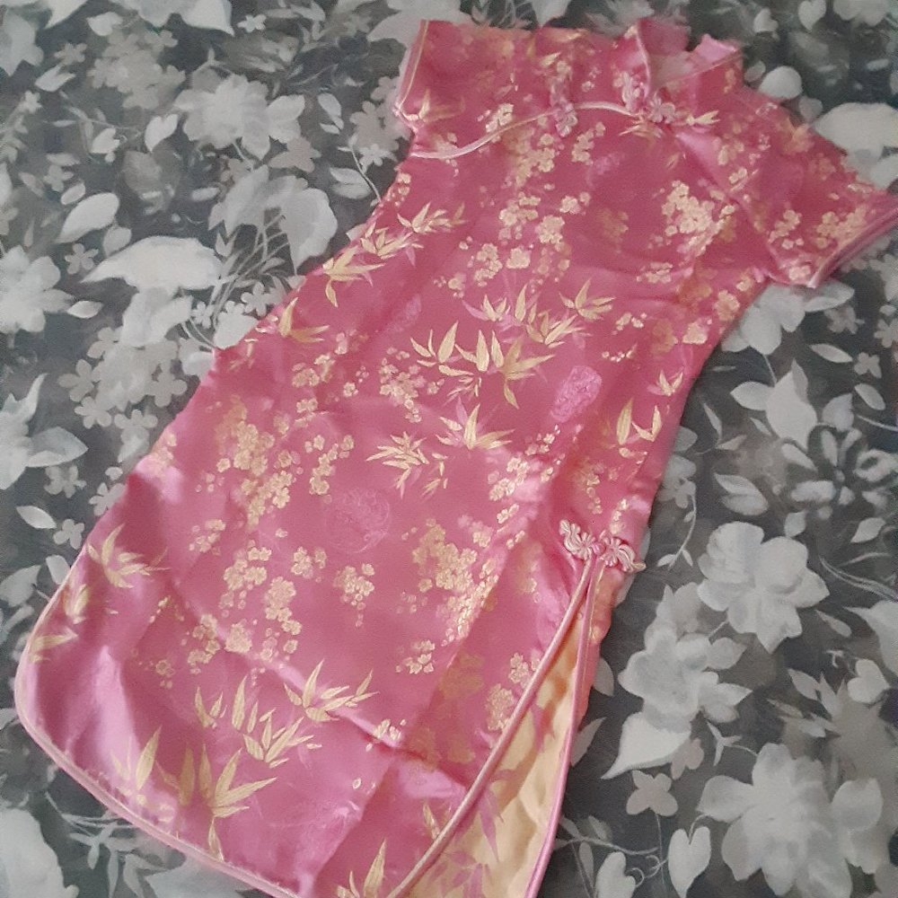 Traditional Asian dress - pink satin girls size 8